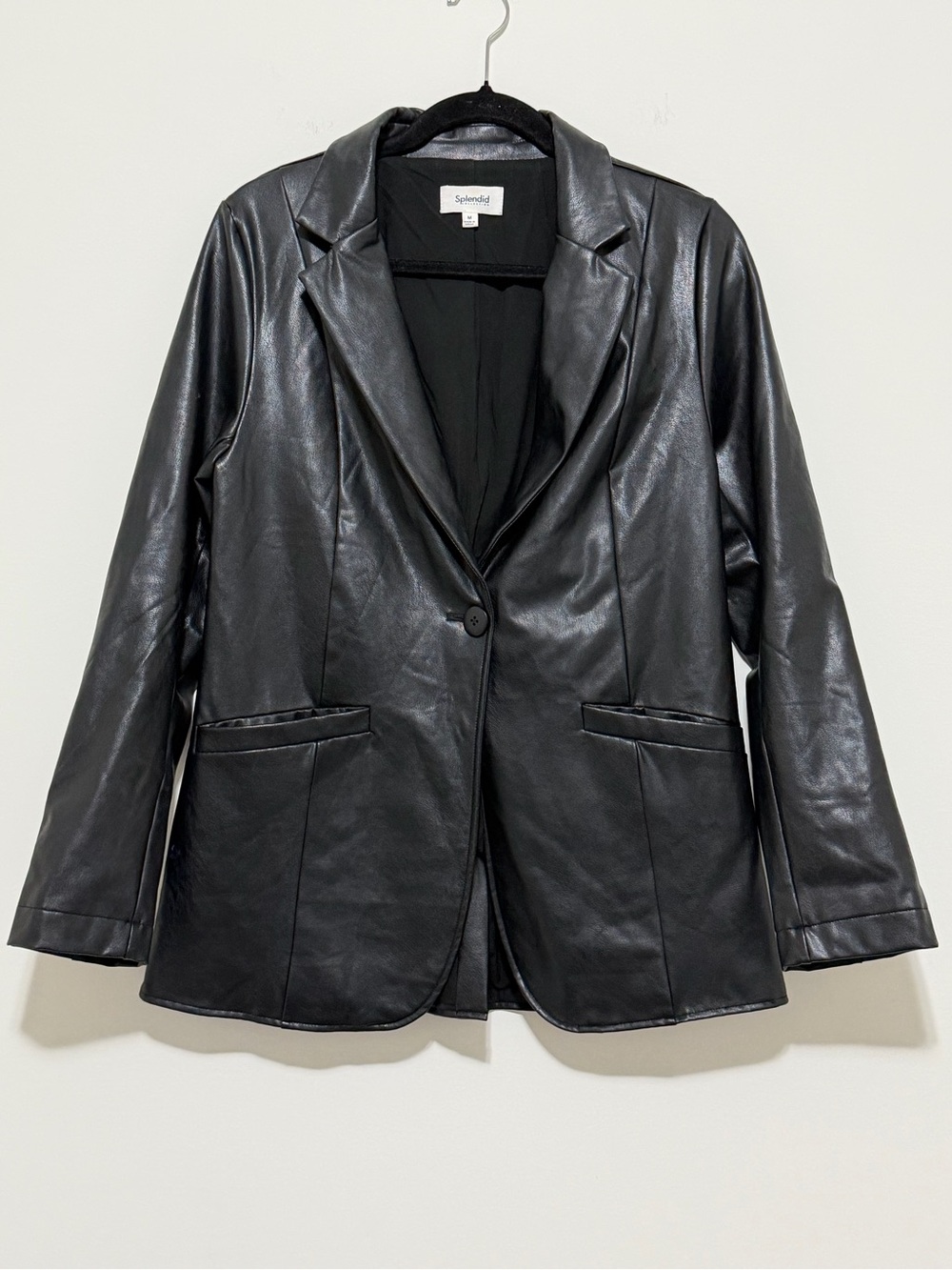 Splendid Size Medium Black Vegan Leather Blazer Jacket Moto Modern Fall Edgy